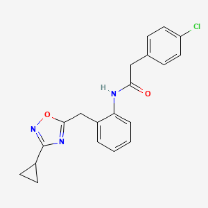 molecular formula C20H18ClN3O2 B2912761 2-(4-chlorophenyl)-N-(2-((3-cyclopropyl-1,2,4-oxadiazol-5-yl)methyl)phenyl)acetamide CAS No. 1797858-08-2