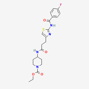 molecular formula C21H25FN4O4S B2912765 Ethyl 4-(3-(2-(4-fluorobenzamido)thiazol-4-yl)propanamido)piperidine-1-carboxylate CAS No. 1021228-25-0