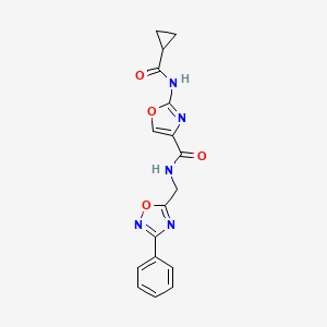 molecular formula C17H15N5O4 B2912769 2-(cyclopropanecarboxamido)-N-((3-phenyl-1,2,4-oxadiazol-5-yl)methyl)oxazole-4-carboxamide CAS No. 1351617-80-5