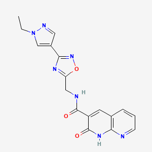 molecular formula C17H15N7O3 B2912777 N-((3-(1-ethyl-1H-pyrazol-4-yl)-1,2,4-oxadiazol-5-yl)methyl)-2-oxo-1,2-dihydro-1,8-naphthyridine-3-carboxamide CAS No. 2034230-08-3