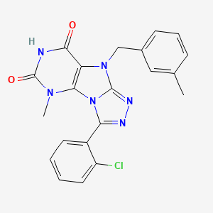 molecular formula C21H17ClN6O2 B2912795 8-(2-Chlorophenyl)-1-methyl-5-[(3-methylphenyl)methyl]purino[8,9-c][1,2,4]triazole-2,4-dione CAS No. 921855-65-4
