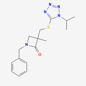 molecular formula C16H21N5OS B2912801 1-Benzyl-3-methyl-3-[(1-propan-2-yltetrazol-5-yl)sulfanylmethyl]azetidin-2-one CAS No. 2305550-68-7
