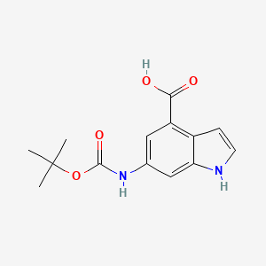 molecular formula C14H16N2O4 B2912802 6-((tert-Butoxycarbonyl)amino)-1H-indole-4-carboxylic acid CAS No. 948015-63-2