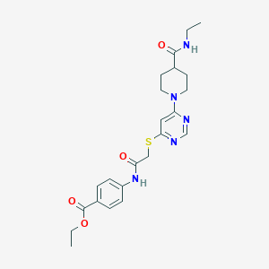 molecular formula C23H29N5O4S B2912806 Ethyl 4-(2-((6-(4-(ethylcarbamoyl)piperidin-1-yl)pyrimidin-4-yl)thio)acetamido)benzoate CAS No. 1189939-67-0