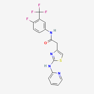 molecular formula C17H12F4N4OS B2912830 N-(4-fluoro-3-(trifluoromethyl)phenyl)-2-(2-(pyridin-2-ylamino)thiazol-4-yl)acetamide CAS No. 1226458-48-5