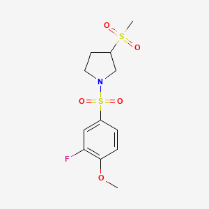 molecular formula C12H16FNO5S2 B2912831 1-((3-氟-4-甲氧基苯基)磺酰基)-3-(甲磺酰基)吡咯烷 CAS No. 1448066-96-3