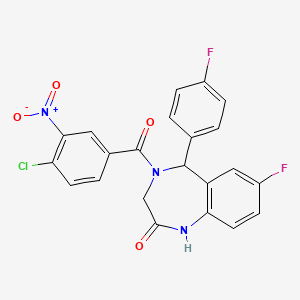 molecular formula C22H14ClF2N3O4 B2912899 4-(4-chloro-3-nitrobenzoyl)-7-fluoro-5-(4-fluorophenyl)-3,5-dihydro-1H-1,4-benzodiazepin-2-one CAS No. 533888-51-6