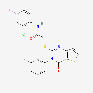 molecular formula C22H17ClFN3O2S2 B2912908 N-(2-chloro-4-fluorophenyl)-2-{[3-(3,5-dimethylphenyl)-4-oxo-3,4-dihydrothieno[3,2-d]pyrimidin-2-yl]sulfanyl}acetamide CAS No. 1260944-45-3