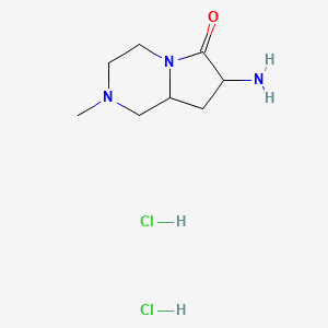 molecular formula C8H17Cl2N3O B2912911 7-氨基-2-甲基-1,3,4,7,8,8a-六氢吡咯并[1,2-a]吡嗪-6-酮;二盐酸盐 CAS No. 2241138-43-0