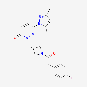 molecular formula C21H22FN5O2 B2912914 6-(3,5-dimethyl-1H-pyrazol-1-yl)-2-((1-(2-(4-fluorophenyl)acetyl)azetidin-3-yl)methyl)pyridazin-3(2H)-one CAS No. 2319849-07-3