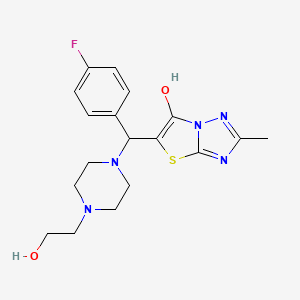 molecular formula C18H22FN5O2S B2912918 5-((4-Fluorophenyl)(4-(2-hydroxyethyl)piperazin-1-yl)methyl)-2-methylthiazolo[3,2-b][1,2,4]triazol-6-ol CAS No. 851810-77-0