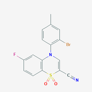 molecular formula C16H10BrFN2O2S B2912919 4-(2-溴-4-甲基苯基)-6-氟-4H-苯并[b][1,4]噻嗪-2-腈 1,1-二氧化物 CAS No. 1226434-38-3