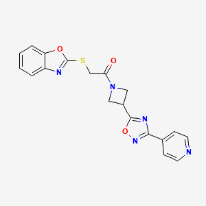 molecular formula C19H15N5O3S B2912956 2-(1,3-benzoxazol-2-ylsulfanyl)-1-{3-[3-(pyridin-4-yl)-1,2,4-oxadiazol-5-yl]azetidin-1-yl}ethan-1-one CAS No. 1251579-48-2