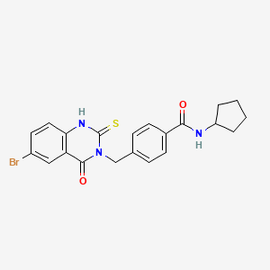 4-[(6-bromo-4-oxo-2-sulfanylidene-1H-quinazolin-3-yl)methyl]-N-cyclopentylbenzamide