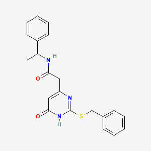 molecular formula C21H21N3O2S B2912992 2-(2-(benzylthio)-6-oxo-1,6-dihydropyrimidin-4-yl)-N-(1-phenylethyl)acetamide CAS No. 1105209-35-5
