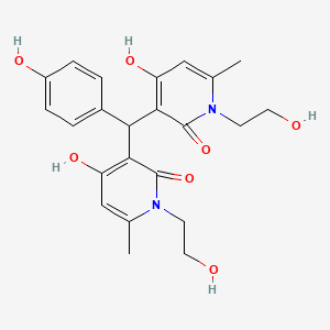 molecular formula C23H26N2O7 B2912993 3,3'-((4-hydroxyphenyl)methylene)bis(4-hydroxy-1-(2-hydroxyethyl)-6-methylpyridin-2(1H)-one) CAS No. 883090-55-9