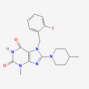 molecular formula C19H22FN5O2 B2913019 7-[(2-氟苯基)甲基]-3-甲基-8-(4-甲基哌啶-1-基)嘌呤-2,6-二酮 CAS No. 673493-88-4