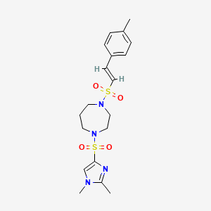 molecular formula C19H26N4O4S2 B2913022 (E)-1-((1,2-二甲基-1H-咪唑-4-基)磺酰基)-4-((4-甲基苯乙烯基)磺酰基)-1,4-二氮杂环戊烷 CAS No. 1904617-83-9