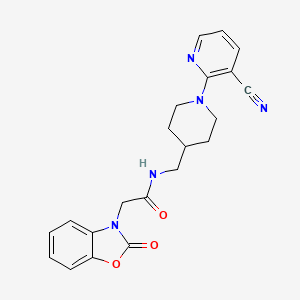 molecular formula C21H21N5O3 B2913050 N-((1-(3-cyanopyridin-2-yl)piperidin-4-yl)methyl)-2-(2-oxobenzo[d]oxazol-3(2H)-yl)acetamide CAS No. 2034238-24-7