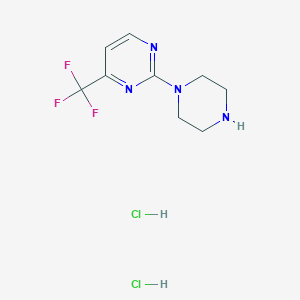 molecular formula C9H13Cl2F3N4 B2913058 2-哌嗪-1-基-4-(三氟甲基)嘧啶；二盐酸盐 CAS No. 668484-46-6