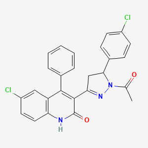 molecular formula C26H19Cl2N3O2 B2913062 3-(1-乙酰基-5-(4-氯苯基)-4,5-二氢-1H-吡唑-3-基)-6-氯-4-苯基喹啉-2(1H)-酮 CAS No. 361171-62-2