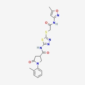 molecular formula C20H20N6O4S2 B2913077 N-(5-((2-((5-methylisoxazol-3-yl)amino)-2-oxoethyl)thio)-1,3,4-thiadiazol-2-yl)-5-oxo-1-(o-tolyl)pyrrolidine-3-carboxamide CAS No. 872594-91-7