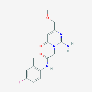 molecular formula C15H17FN4O3 B2913080 2-[2-amino-4-(methoxymethyl)-6-oxo-1,6-dihydropyrimidin-1-yl]-N-(4-fluoro-2-methylphenyl)acetamide CAS No. 1251678-21-3