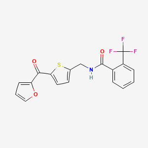 molecular formula C18H12F3NO3S B2913087 N-((5-(furan-2-carbonyl)thiophen-2-yl)methyl)-2-(trifluoromethyl)benzamide CAS No. 1797140-87-4