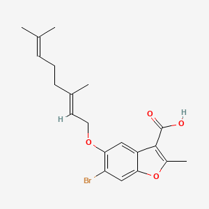 molecular formula C20H23BrO4 B2913099 (E)-6-bromo-5-((3,7-dimethylocta-2,6-dien-1-yl)oxy)-2-methylbenzofuran-3-carboxylic acid CAS No. 383891-92-7
