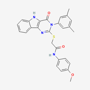 molecular formula C27H24N4O3S B2913113 2-[[3-(3,5-dimethylphenyl)-4-oxo-5H-pyrimido[5,4-b]indol-2-yl]sulfanyl]-N-(4-methoxyphenyl)acetamide CAS No. 536705-47-2