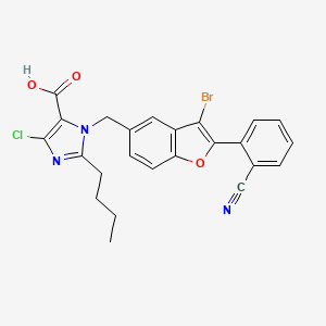 molecular formula C24H19BrClN3O3 B2913120 1-((3-bromo-2-(2-cyanophenyl)benzofuran-5-yl)methyl)-2-butyl-4-chloro-1H-imidazole-5-carboxylic acid CAS No. 150965-85-8