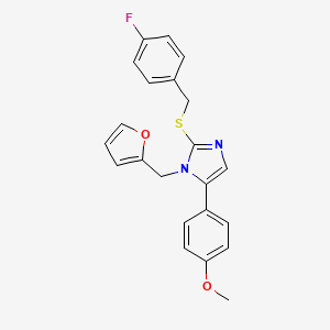 molecular formula C22H19FN2O2S B2913135 2-((4-氟苄基)硫代)-1-(呋喃-2-基甲基)-5-(4-甲氧基苯基)-1H-咪唑 CAS No. 1207038-77-4