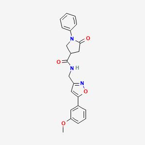 molecular formula C22H21N3O4 B2913144 N-((5-(3-甲氧基苯基)异恶唑-3-基)甲基)-5-氧代-1-苯基吡咯烷-3-甲酰胺 CAS No. 953014-21-6