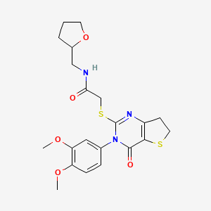 molecular formula C21H25N3O5S2 B2913149 2-((3-(3,4-dimethoxyphenyl)-4-oxo-3,4,6,7-tetrahydrothieno[3,2-d]pyrimidin-2-yl)thio)-N-((tetrahydrofuran-2-yl)methyl)acetamide CAS No. 877656-03-6