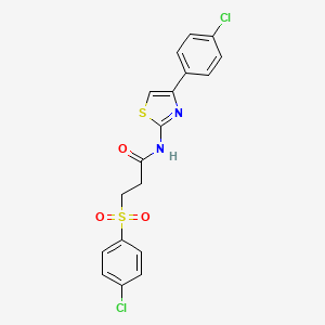 molecular formula C18H14Cl2N2O3S2 B2913167 3-((4-chlorophenyl)sulfonyl)-N-(4-(4-chlorophenyl)thiazol-2-yl)propanamide CAS No. 895456-79-8