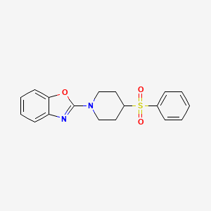 molecular formula C18H18N2O3S B2913176 2-[4-(Benzenesulfonyl)piperidin-1-yl]-1,3-benzoxazole CAS No. 2380180-34-5