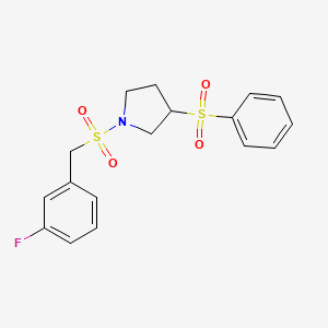molecular formula C17H18FNO4S2 B2913177 1-((3-氟苄基)磺酰基)-3-(苯磺酰基)吡咯烷 CAS No. 1448078-92-9