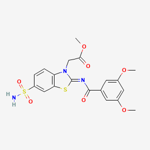 molecular formula C19H19N3O7S2 B2913186 Methyl 2-[2-(3,5-dimethoxybenzoyl)imino-6-sulfamoyl-1,3-benzothiazol-3-yl]acetate CAS No. 865198-67-0