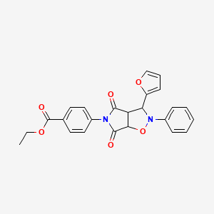 molecular formula C24H20N2O6 B2913212 ethyl 4-[3-(furan-2-yl)-4,6-dioxo-2-phenyl-hexahydro-2H-pyrrolo[3,4-d][1,2]oxazol-5-yl]benzoate CAS No. 1005047-08-4