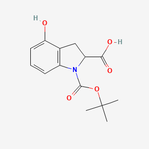 molecular formula C14H17NO5 B2913213 1-[(叔丁氧基)羰基]-4-羟基-2,3-二氢-1H-吲哚-2-羧酸 CAS No. 2089255-23-0