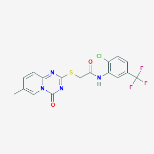 molecular formula C17H12ClF3N4O2S B2913225 N-(2-chloro-5-(trifluoromethyl)phenyl)-2-((7-methyl-4-oxo-4H-pyrido[1,2-a][1,3,5]triazin-2-yl)thio)acetamide CAS No. 896326-26-4