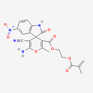 molecular formula C21H18N4O8 B2913231 2-({2'-Amino-3'-cyano-6'-methyl-5-nitro-2-oxo-1,2-dihydrospiro[indole-3,4'-pyran]-5'-yl}carbonyloxy)ethyl 2-methylprop-2-enoate CAS No. 924832-26-8
