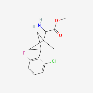 molecular formula C14H15ClFNO2 B2913248 Methyl 2-amino-2-[3-(2-chloro-6-fluorophenyl)-1-bicyclo[1.1.1]pentanyl]acetate CAS No. 2287266-55-9