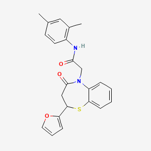 molecular formula C23H22N2O3S B2913249 N-(2,4-dimethylphenyl)-2-(2-(furan-2-yl)-4-oxo-3,4-dihydrobenzo[b][1,4]thiazepin-5(2H)-yl)acetamide CAS No. 863004-81-3