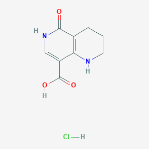 molecular formula C9H11ClN2O3 B2913252 5-氧代-2,3,4,6-四氢-1H-1,6-萘啶-8-羧酸；盐酸盐 CAS No. 2460756-08-3