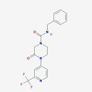 molecular formula C18H17F3N4O2 B2913257 N-Benzyl-3-oxo-4-[2-(trifluoromethyl)pyridin-4-yl]piperazine-1-carboxamide CAS No. 2380178-49-2