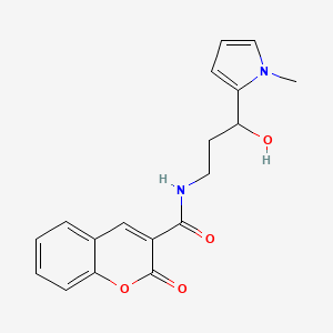 molecular formula C18H18N2O4 B2913267 N-(3-hydroxy-3-(1-methyl-1H-pyrrol-2-yl)propyl)-2-oxo-2H-chromene-3-carboxamide CAS No. 1795478-48-6