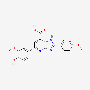 molecular formula C21H17N3O5 B2913270 5-(4-hydroxy-3-methoxyphenyl)-2-(4-methoxyphenyl)-3H-imidazo[4,5-b]pyridine-7-carboxylic acid CAS No. 1021052-35-6