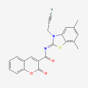 molecular formula C22H16N2O3S B2913287 N-(5,7-二甲基-3-丙-2-炔基-1,3-苯并噻唑-2-亚甲基)-2-氧代色满-3-甲酰胺 CAS No. 868378-01-2