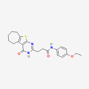 molecular formula C22H25N3O3S B2913301 N-(4-乙氧基苯基)-3-(4-氧代-3,5,6,7,8,9-六氢-4H-环庚并[4,5]噻吩并[2,3-d]嘧啶-2-基)丙酰胺 CAS No. 950313-93-6